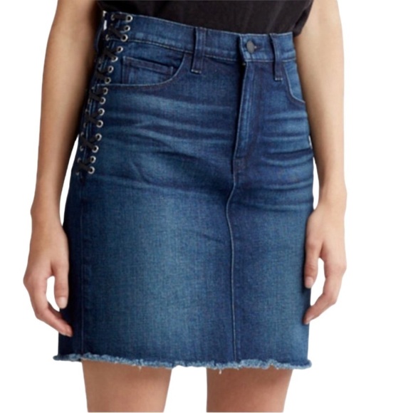 Hudson Jeans Dresses & Skirts - HUDSON Lulu Side Lace-up Jean Skirt w/ Distressed Hem in Deep Dark Blue Sz 28